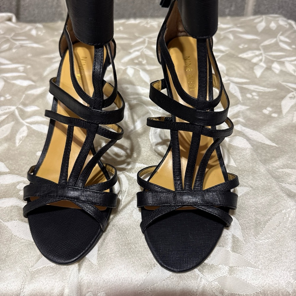 Nine West Black Heeled Sandals with Strappy Design